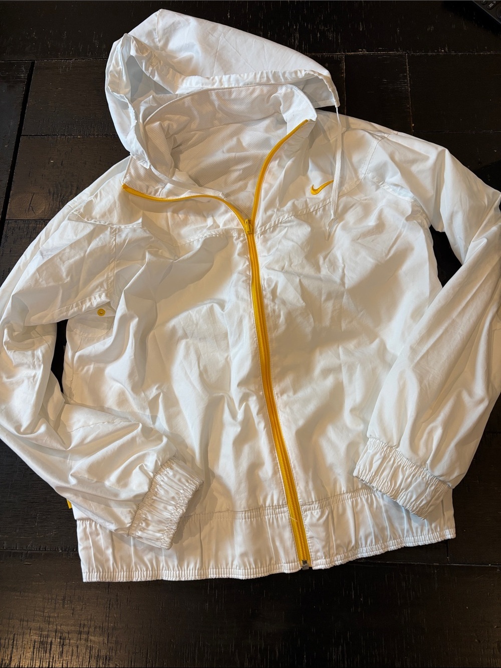 Nike Livestrong White Hooded Windbreaker Hoodie Jacket Yellow Trim Large